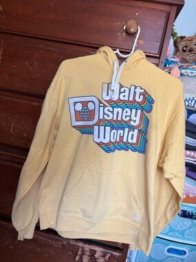Disney Yellow Retro Logo Hoodie with Blue Print